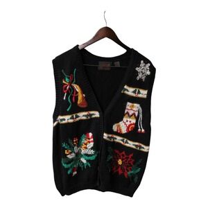 CROFT & BARROW‎ Hand Knitted Vest Christmas Snowflake Holley Stocking Size XL
